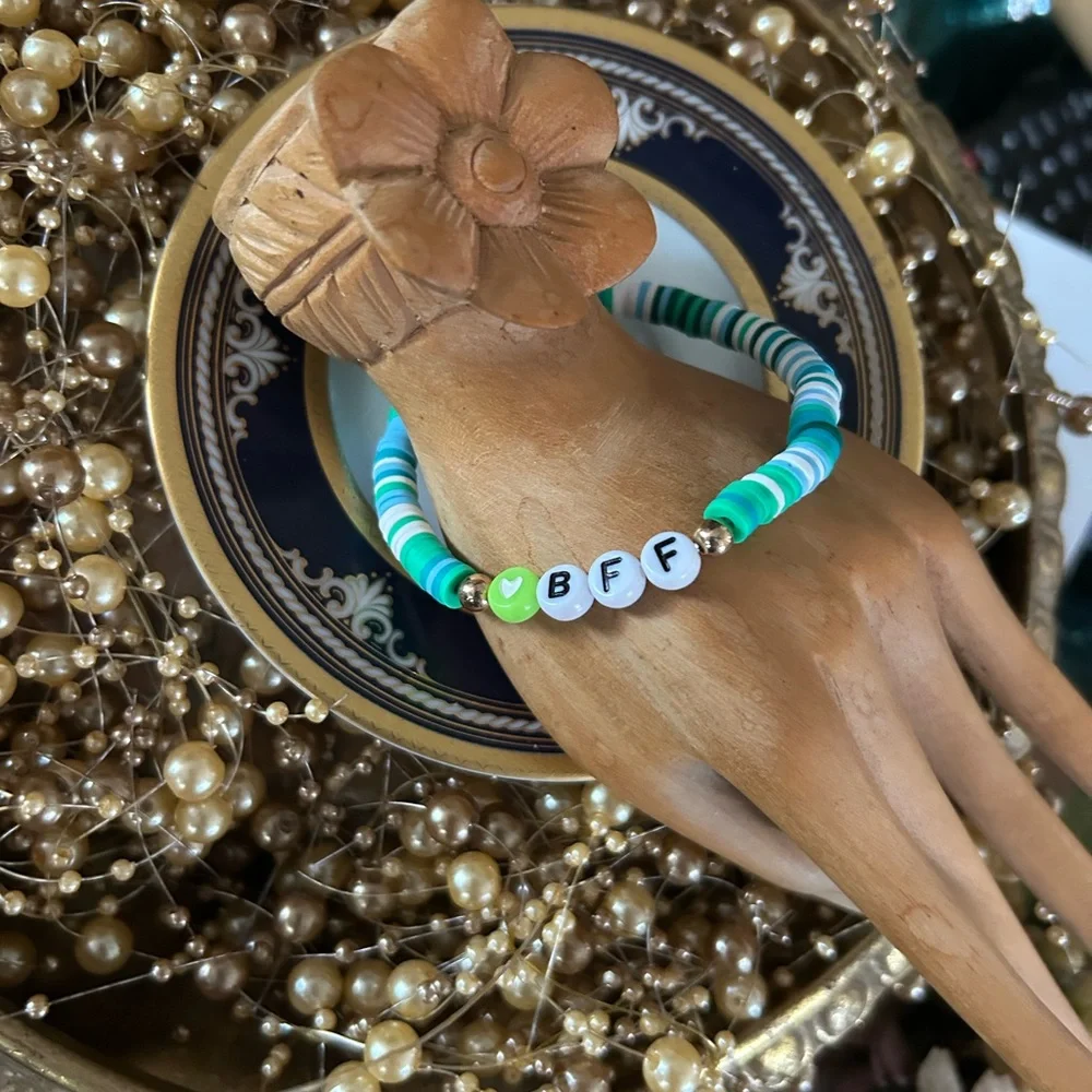 BFF Beaded Bracelet in Turquoise and White